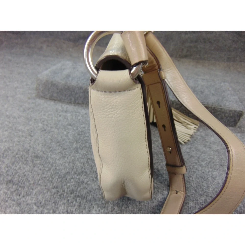 Michael Kors Bedford Flap Crossbody Bag Beige Pebbled Leather 30T6TE2M3L‎ Tassel